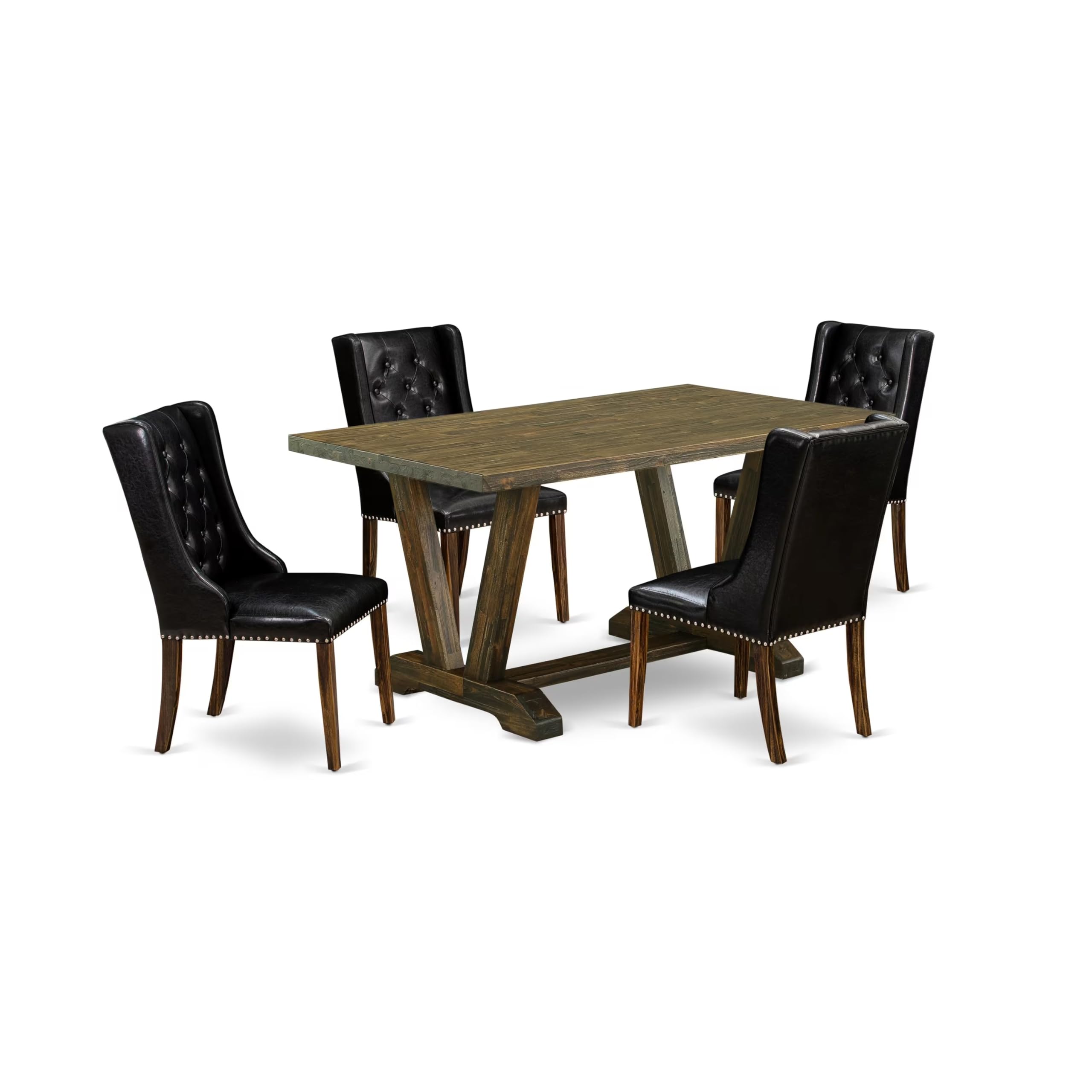 East West Furniture V776FO749-5 5 Piece Dining Table Set Includes a Rectangle Dining Room Table with V-Legs and 4 Black Faux Leather Parsons Chairs, 36x60 Inch, Multi-Color